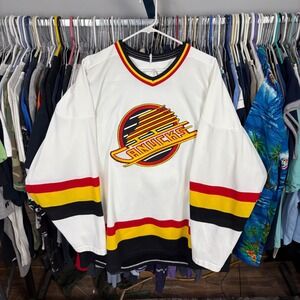 Vintage Vancouver Canucks Maska Air-Knit Hockey Jersey XL White Flying Skate NHL